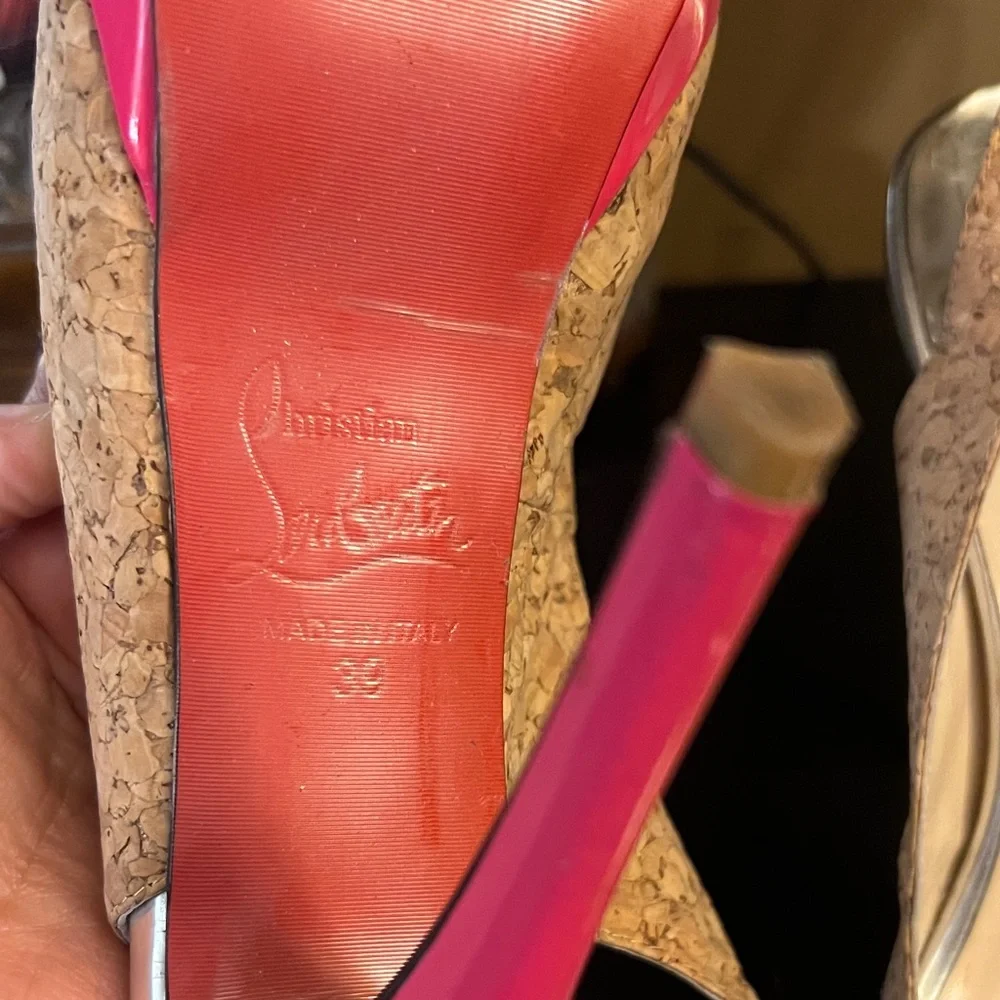 Christian Louboutin Cork Slingback Peep-Toe Pumps with Pink Platform